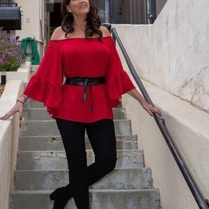 Elegant Red Off-Shoulder Blouse